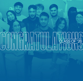 Group of students and congratulations class of 26