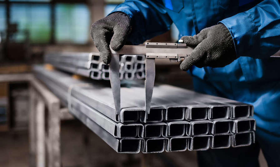 person using tool with folded sheets of metal