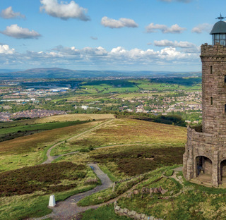view with Darwen Tower and surrounding hills