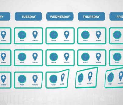 Monday Tuesday Wednesday Thursday Friday timetable icon with When and Where icons