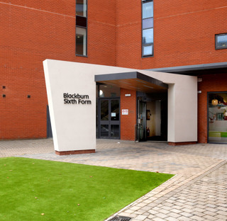 Blackburn Sixth Form building entrance on Blackburn College campus
