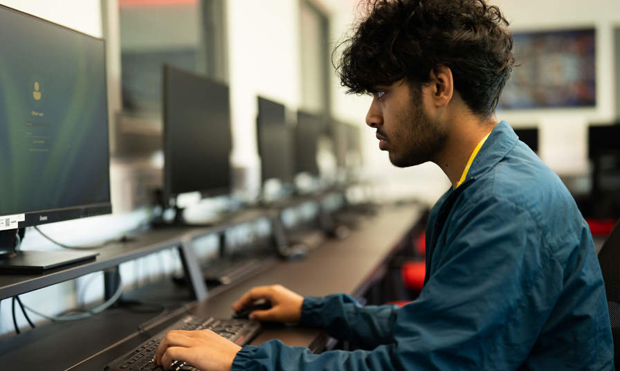 Student logging in to a PC